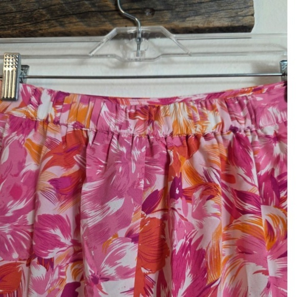 She + Sky Wrap Skirt XL Pink Orange Tropical Floral Ruffle Midi Garden Party - Picture 14 of 16